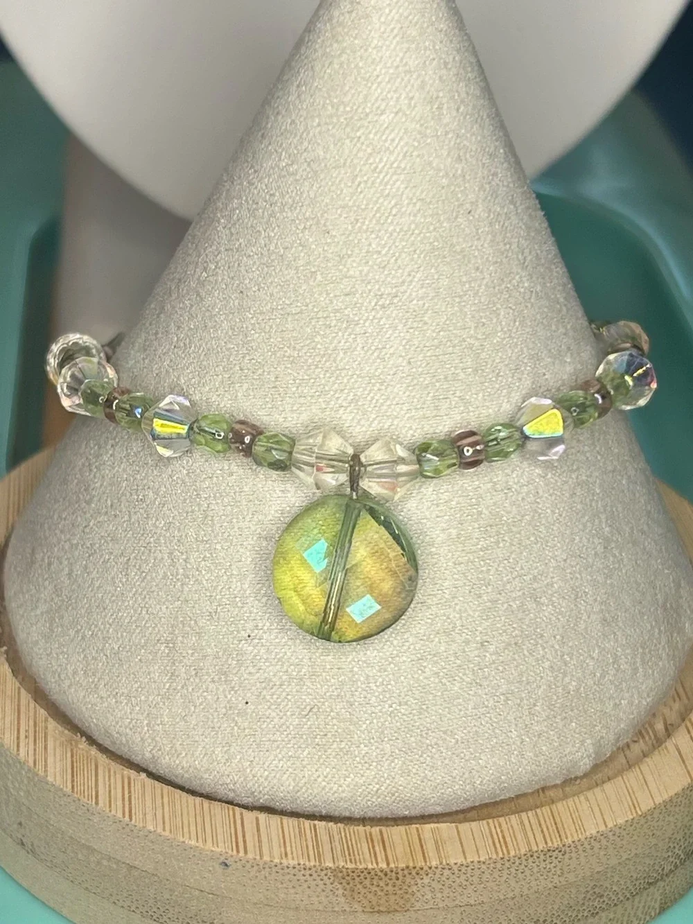 Y2K Fairycore Green Iridescent Crystal Beaded Adjustable Charm Bracelet